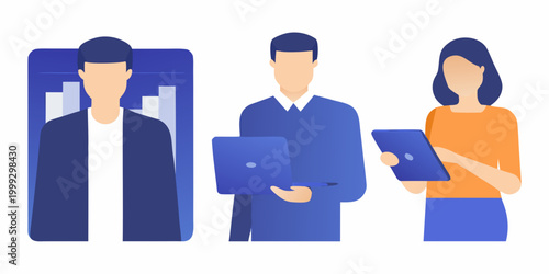 team of people with digital devices flat vector illustration