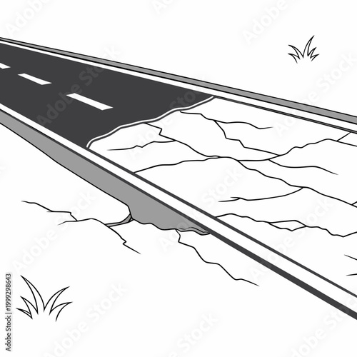 road surface with cracked earth and broken line illustration high quality