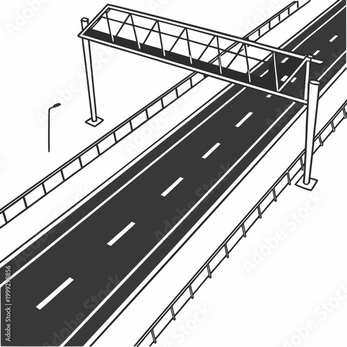 highway overpass segment with lane markings black and white illustration