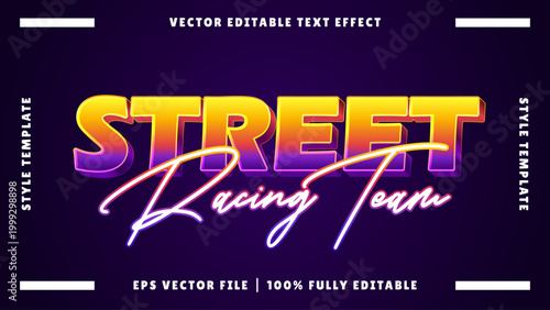 Dynamic Street Racing Team Text Effect with Vibrant Neon Colors and Editable Vector Style Template