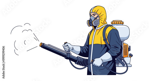 Pest Control Worker in Protective Gear Spraying Pesticide