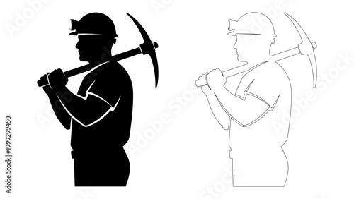 Vector illustration of a miner with a pickaxe