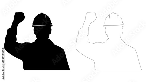 Silhouette of a construction worker flexing