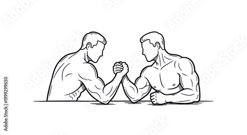 Two muscular men arm wrestling, contest, strength, rivalry, challenge, competition