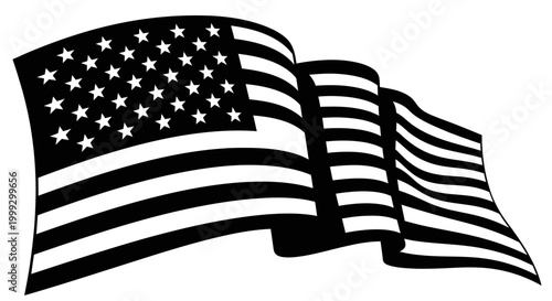Waving American Flag Silhouette, Stars and Stripes, Independence Day Symbol
