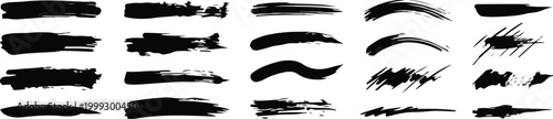 Foto Black Grunge Paint Brush Strokes Collection Vector Set