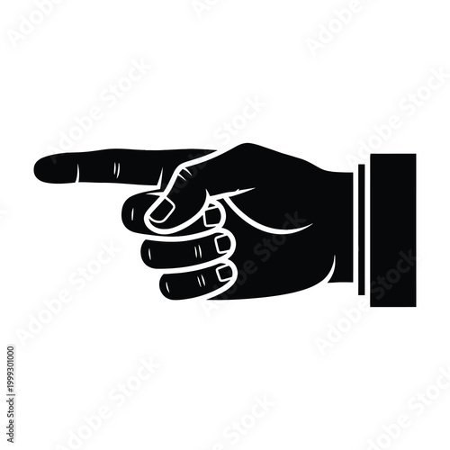 Bilde på lerret Hand pointing left index finger extended black silhouette