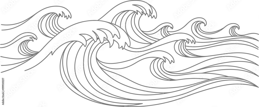 Fototapeta premium Black and white stylized ocean waves illustration
