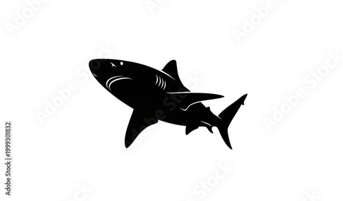 Powerful shark silhouette swimming forward vector illustration isolated on white background