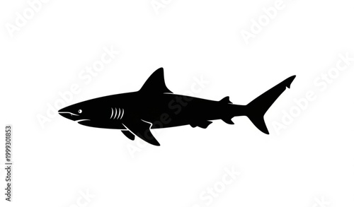 Side view shark silhouette in calm swimming pose vector illustration isolated on white background