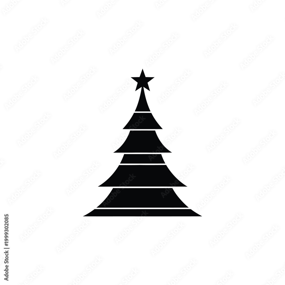 Fototapeta premium Minimalist christmas tree with star top isolated on white background