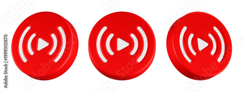 Streaming icon 3d render red circle button