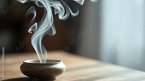 White smoke curls upward from a simple ceramic incense burner in soft indoor light for museum guides, cultural heritage projects, and event programs.