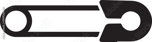 Black and white abstract shape with two circles and parallel lines geometric