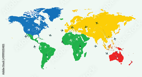 Cuadro en lienzo A colorful world map with airplanes