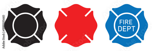 Firefighter Maltese Cross Icon Set, Fire Department Badge and St Florian Symbol Vector
 Illustration