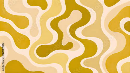 Abstract Psychedelic Organic Pattern Gold Wavy Shapes Retro Minimal Background