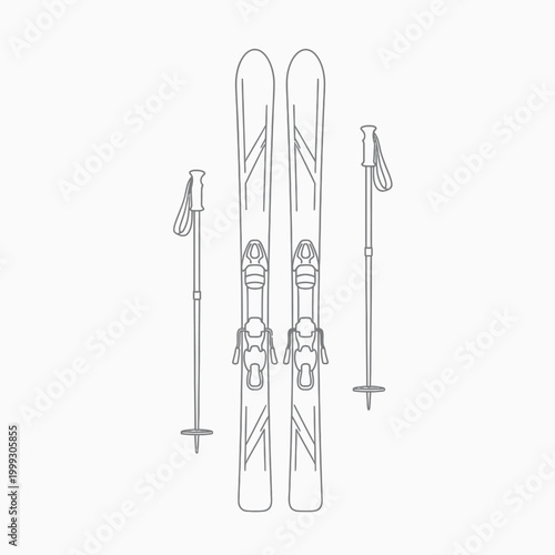 Skiing equipment outline drawing with poles