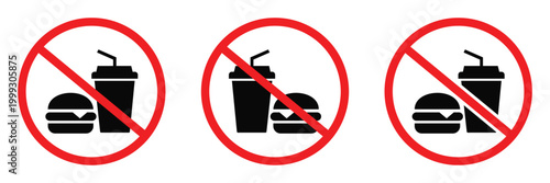 No Food or Drink Allowed Sign Vector Illustration, Prohibition Symbol with No Eating and Drinking Icons for Public
 Places