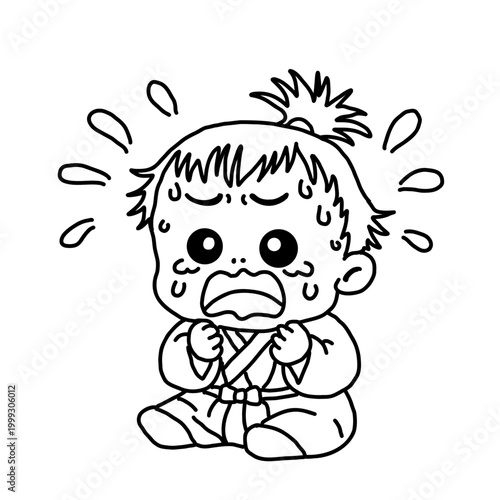 Crying baby samurai in martial arts uniform judo karate illustration