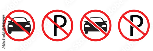 No Parking Sign Vector Illustration with Red Circle and Diagonal Line, Black Letter P Symbol, Car and Bike Parking Prohibition Traffic
 Sign for Urban Safety and Regulation