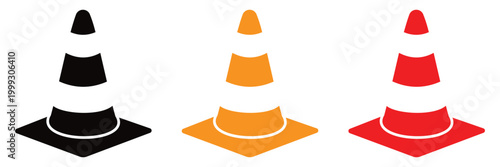 Traffic Cone Icon Set Vector Illustration, Road Construction Safety Symbol Collection with Flat 
and Outline Styles