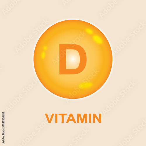 Vector illustration of a vitamin D icon in orange gradients. Sunlight, nutrition, sun, health, immunity, supplements, bubbles, medical.