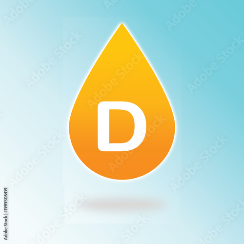 Vector illustration of a vitamin D icon in orange gradients. Sunlight, nutrition, sun, health, immunity, supplements, bubbles, medical.