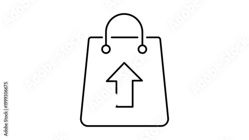 Photos Minimalist black line vector icon of a shopping bag with an upward arrow, representing upselling and sales growth