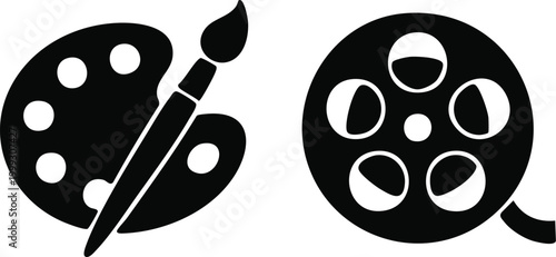 Black and white abstract geometric pattern with circular and angular shapes