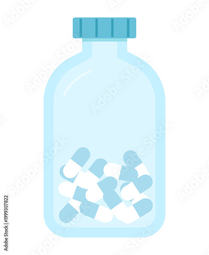 This is an illustration of a glass bottle containing capsules.