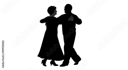 Silhouette of seniors gracefully dancing together in harmony against a white background, capturing a timeless moment of joy and companionship