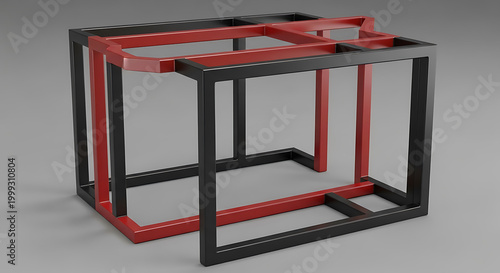 Abstract 3D Geometric Wireframe Cubes in Red and Black on Grey Background