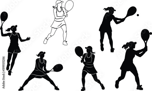 Tennis players in action a dynamic silhouette collection for sports enthusiasts