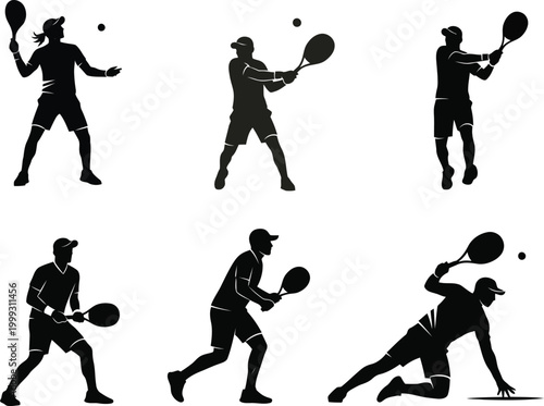 Tennis players in action a silhouette collection of dynamic sports moments