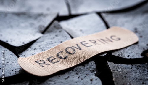 Adhesive bandage with recovering word on parched cracked soil