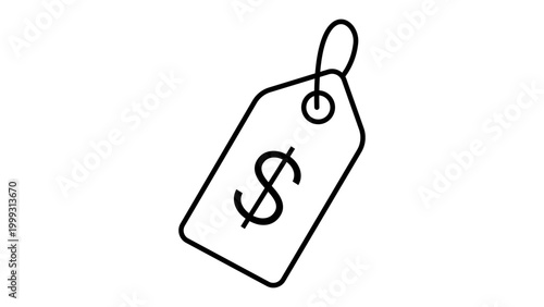 Schilderij op canvas Minimalist Price Tag Vector Icon with Dollar Sign, Clean Black Line Illustration on White Background, Featuring Editable Stroke for Customization, Ideal for E-commerce, Sales, and Retail Design