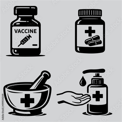 Medical Icons Set Vaccine Med...