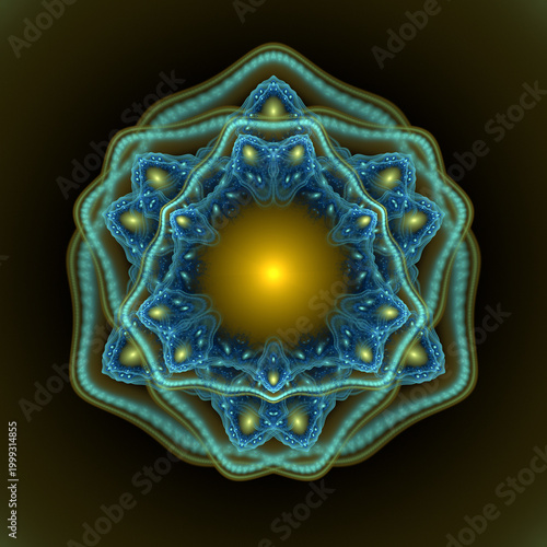 Sacred bright harmonic fractal blue decoration