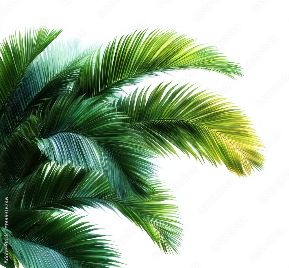 Fototapeta premium lush overlapping palm fronds bathed in sunlit green evoking tropical calm