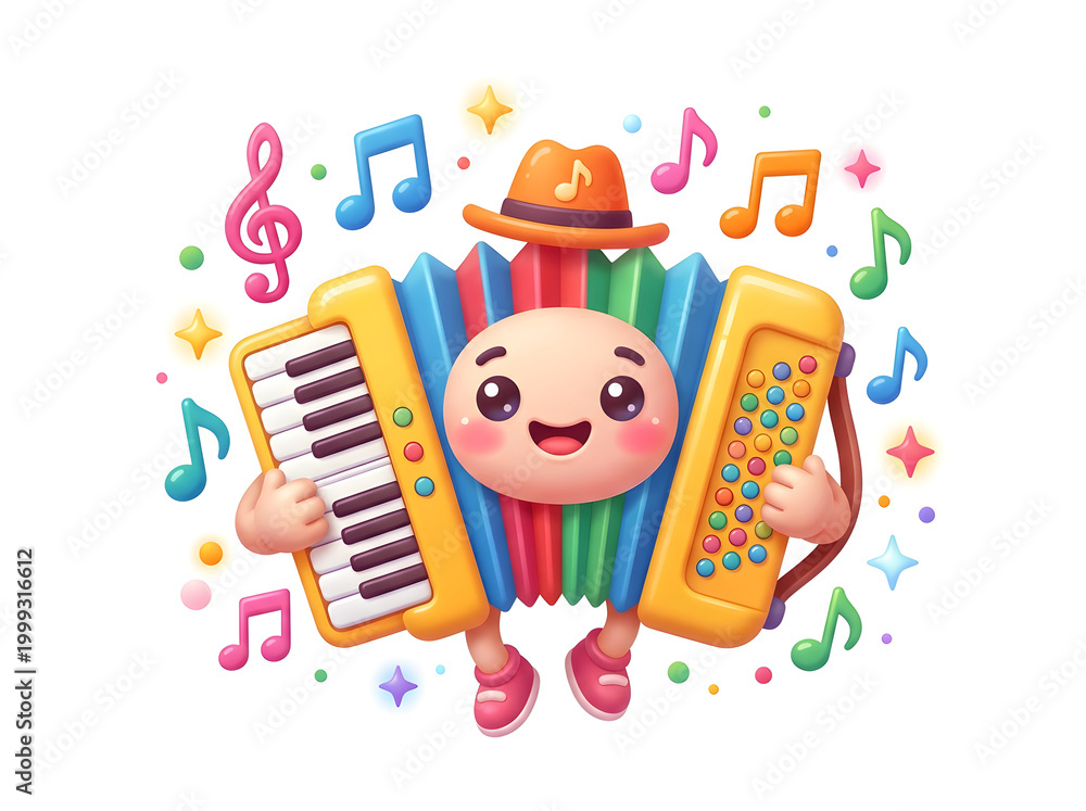 Obraz premium Cartoon accordion player with isolated on a white background