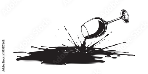 Spilled wine glass illustration with liquid splash