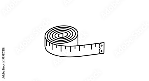Flexible Measuring Tape Roll Icon Vector Illustration, Tailor Measurement Tool Line Art