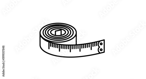 Flexible Measuring Tape Roll Icon Vector Illustration, Tailor Measurement Tool Line Art