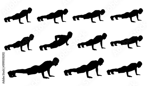 Man doing push up gym silhouette vector illustration for strength fitness club design