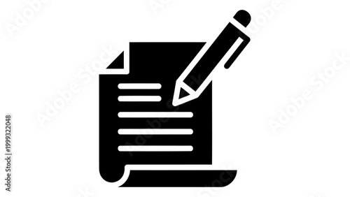Writing icon, document with pen symbol, vector illustration of a note taking sign, simple flat design for web or app