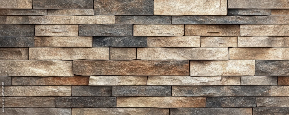 Fototapeta premium textured horizontal stacked stone wall of rectangular slabs in warm earth tones evoking rustic calm and natural warmth