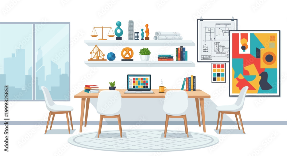 Fototapeta premium modern home office interior with desk and decorative objects