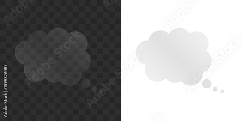 Frosted translucent glassmorphism cloud shaped thought bubble graphic for thinking concepts vector illustration