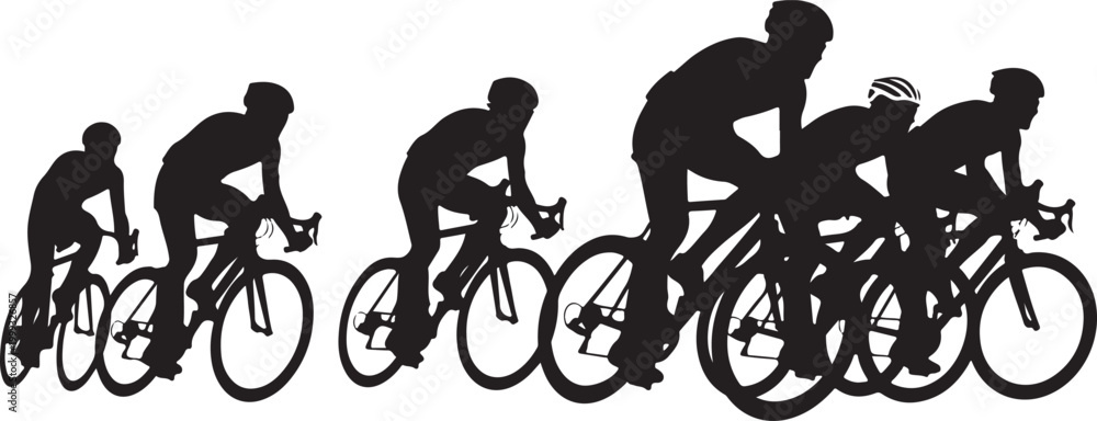 Fototapeta premium Cycling Race Silhouette Vector for Outdoor Sports Concept Isolated on White Background.